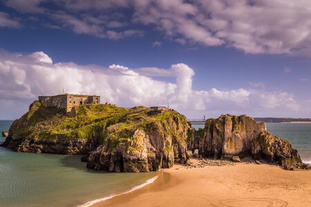 Coast with beach and monuments, Walesの写真素材