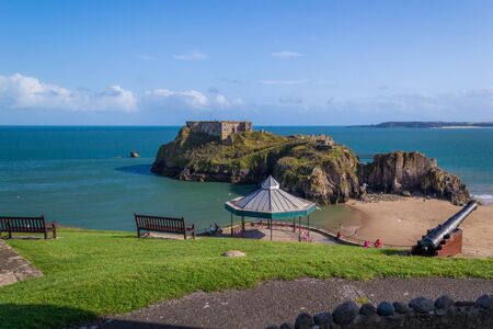 Coast with beach and monuments, Walesの写真素材
