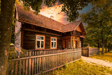 Old wooden buildings in the Polish countryside.のeditorial素材