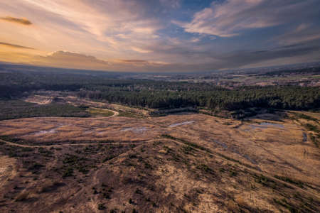 Mysterious landscape in the light of the setting sun.の写真素材