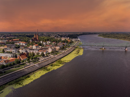 View of the old town in the city of Wloclawek, Poland.の写真素材