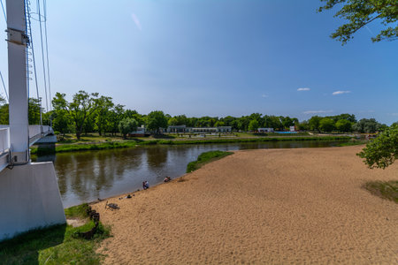 Harbor in the city of Sieradz on the Warta river, Poland.の写真素材