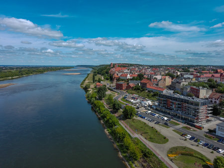 GrudziÄdz city on the Vistula River, Poland.の写真素材