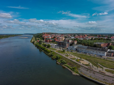 GrudziÄdz city on the Vistula River, Poland.の写真素材