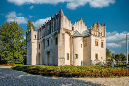 Castle and old town in Pabianice, Poland.の写真素材