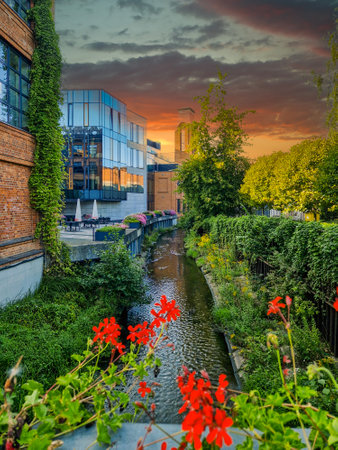 Castle and old town in Pabianice, Poland.の写真素材