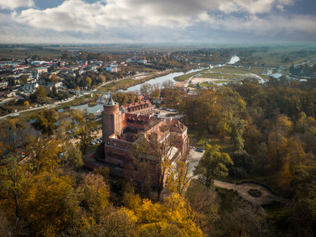 The city of Uniejow seen from above, Poland.の写真素材