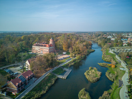 The city of Uniejow seen from above, Poland.の写真素材