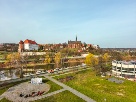 Sandomierz seen from above on an autumn morning, Poland.の写真素材