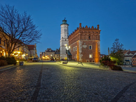 The city of Sandomierz with its churches, town hall and castle shown from above.の写真素材