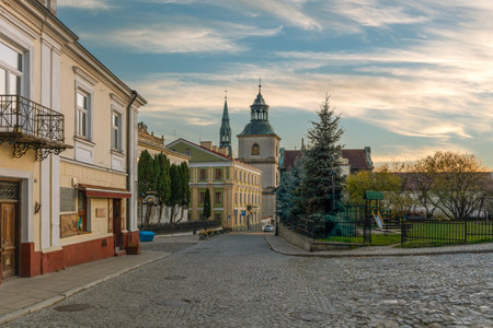 The city of Sandomierz with its churches, town hall and castle shown from above.の写真素材