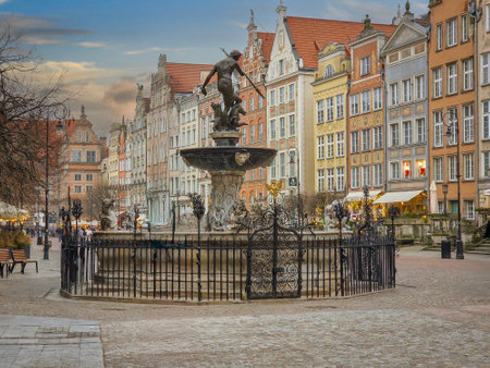 Fountain in the old town of Gdansk, Poland. Gdansk is the capital and largest city of Poland.
