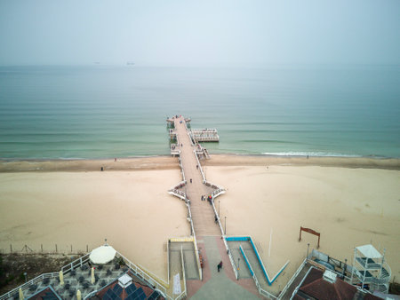 Wooden pier coming out in BrzeÅºno, GdaÅsk, Poland.の写真素材