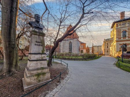 Evening in the old town and in front of the castle in Krakow, Poland.の写真素材