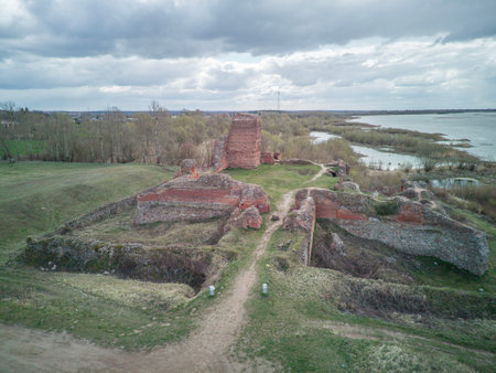 The ruins of the Bobrowniki Castle on the Vistula River, Poland.の写真素材