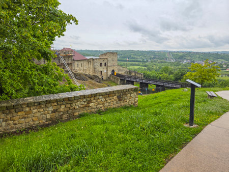 Ruins of a medieval castle in the village of Dobczyce, Poland.の写真素材
