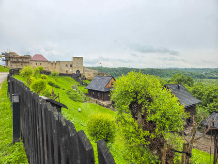 Ruins of a medieval castle in the village of Dobczyce, Poland.の写真素材