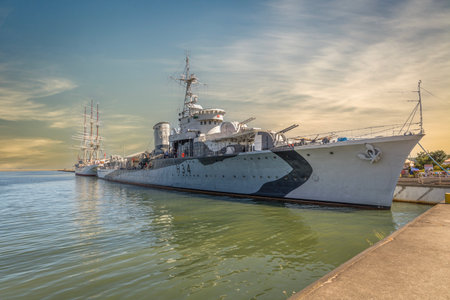 The waterfront of the Port of Gdynia in Poland.の写真素材