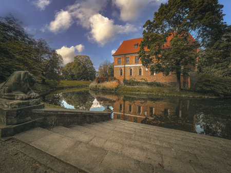A brick Gothic castle in Oporow, Polandの写真素材