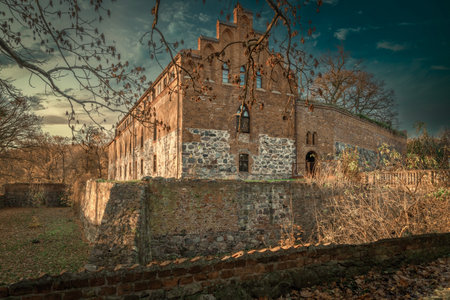 Medieval castle of the Teutonic Order in the village of Zamek BierzgÅowski, Poland.の写真素材