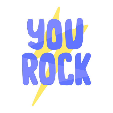 A vibrant print You Rock with lightning and geometric accents. Illustration in blue and yellow colors for printing on paper and fabrics.のイラスト素材