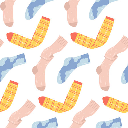 Repeating pattern of stockings and socks on a white background in spring colorsのイラスト素材