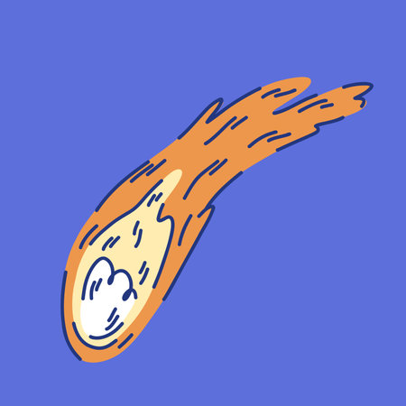Illustration of a flaming comet on a blue background with a tail and auraのイラスト素材