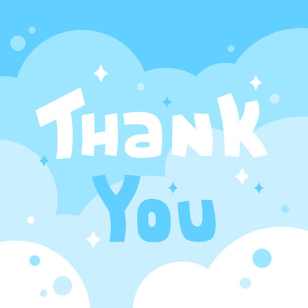 Lettering thank you with stars against the background of the daytime sky and cloudsのイラスト素材