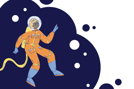 Banner with a girl astronauts in a space suit on an abstract background with bubbles and bubblesのイラスト素材