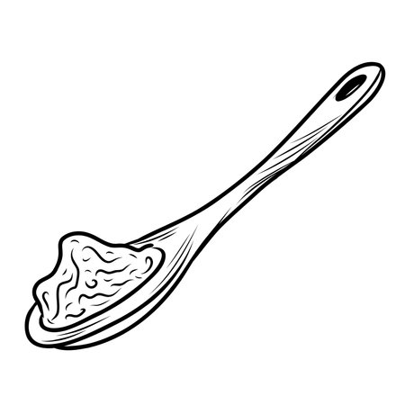 A pile of cocoa powder on a wooden spoon, hand drawingのイラスト素材