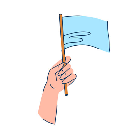 Illustration of a hand holding a pale blue small flag in flat style Fan pride or protest conceptのイラスト素材