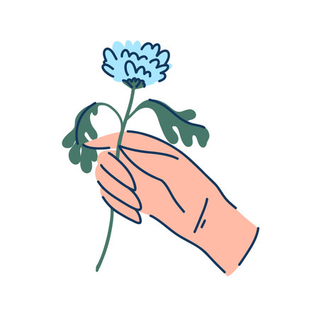 hand with a flower, hand with a white carnation, symbol of peace, gift to a loved oneのイラスト素材