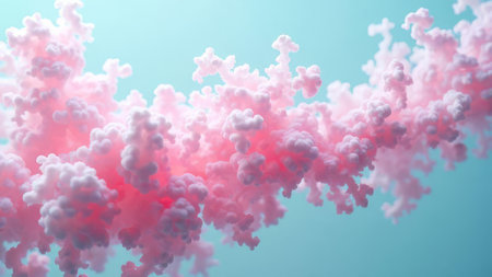 Vivid pink smoke clouds billowing against a bright blue sky creating an abstract artistic scene perfect for creative and atmospheric visual projects.の素材