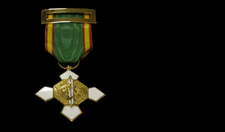 TERUEL, SPAIN - 12 DE ENERO DE 2021:On black background, medal of police merit with white badge, national police of spain, national policeのeditorial素材