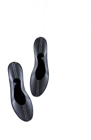 Generic black shoe insoles with different shoe sizes isolated on white backgroundの写真素材