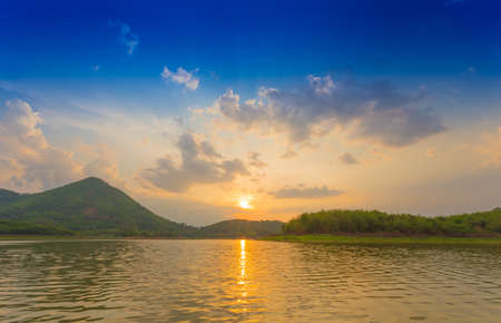 sunset on lakeの写真素材