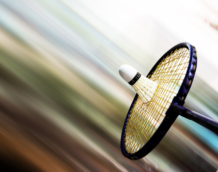 adminton ball through badminton racket の写真素材