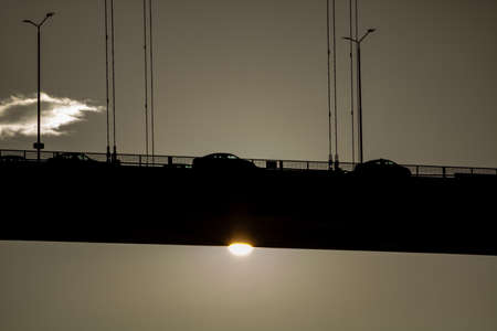 Silhouette of suspension bridge