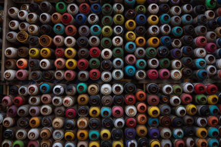 Spray cans on the wall for decorationの写真素材