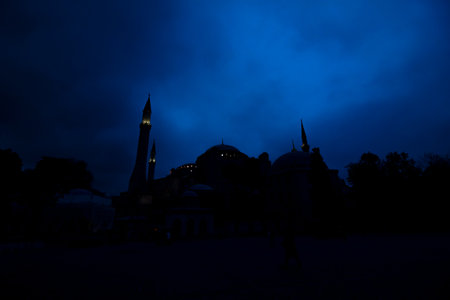 Silhouette of Hagia Sophia at nightのeditorial素材