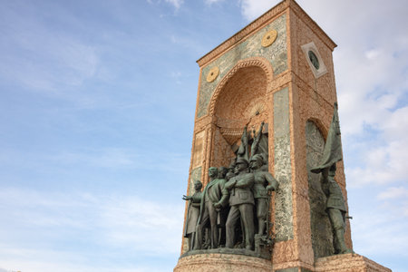 Istanbul Turkey - 12.29.2020: Taksim Republic Monument in Taksim Square Istanbul. 23th april, 19th may, 29th october, 30th august. Turkish Independence War.のeditorial素材