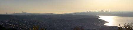 Panoramic view of Istanbul from Beykoz. Camlica, Anatolian side of Istanbul, Beykoz, two bridges, maslak and levent, Istanbul strait in the panorama.の写真素材