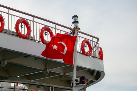 Flag of Turkey on the ferry. Turkish Nation. Turkish independence day. 19th may, 23th april, 30th august, 29th october.の写真素材