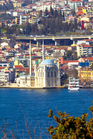 Ortakoy Mosque in Istanbul from Fethipasa. Mosques of Istanbul. Ramadan and oil lamp background photo.の写真素材