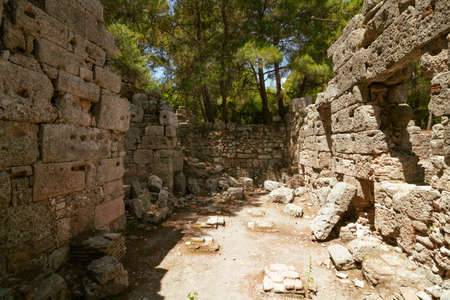 Ruins of ancient city of Phaselis in Antalya Turkey. Tourisim in Turkey. Ancient cities in Turkey.