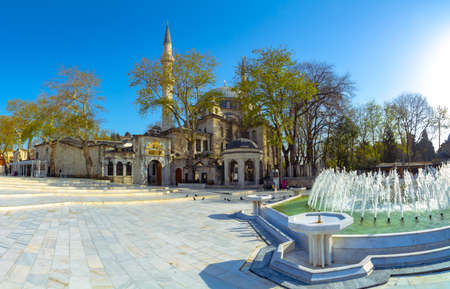 Panoramic view of Eyup Sultan Mosque and Square in Istanbul. Ramadan, islamic new year, islamic art and architecture background photo.の写真素材