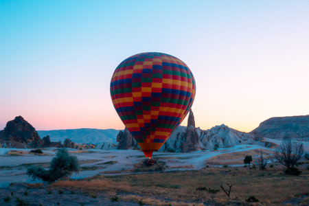 Hot Air Balloons are ready to fly in Cappadocia Turkey. Hot air balloon tourism and activity. Tourism in Cappadocia. Landmarks of Turkey.の写真素材