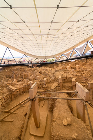 Sanliurfa Turkey - 8.16.2021: Gobeklitepe archaeological site in Sanliurfa. Excavation site of Gobeklitepe. Starting point in history. Temple ruins in Gobeklitepe.のeditorial素材
