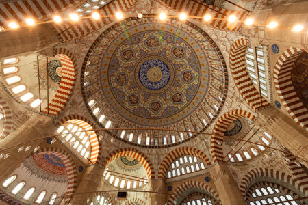 Selimiye Mosque. Interior of Edirne Selimiye Mosque. Ramadan or kandil or iftar or laylat al qadr or islamic background photo. Edirne Turkey - 10.25.2021のeditorial素材