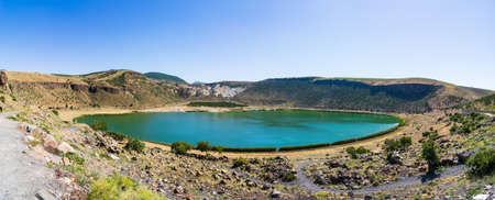 Panoramic view of Narligol crater lake in Nigde Turkey. Narligol geothermal area and crater lake.の写真素材
